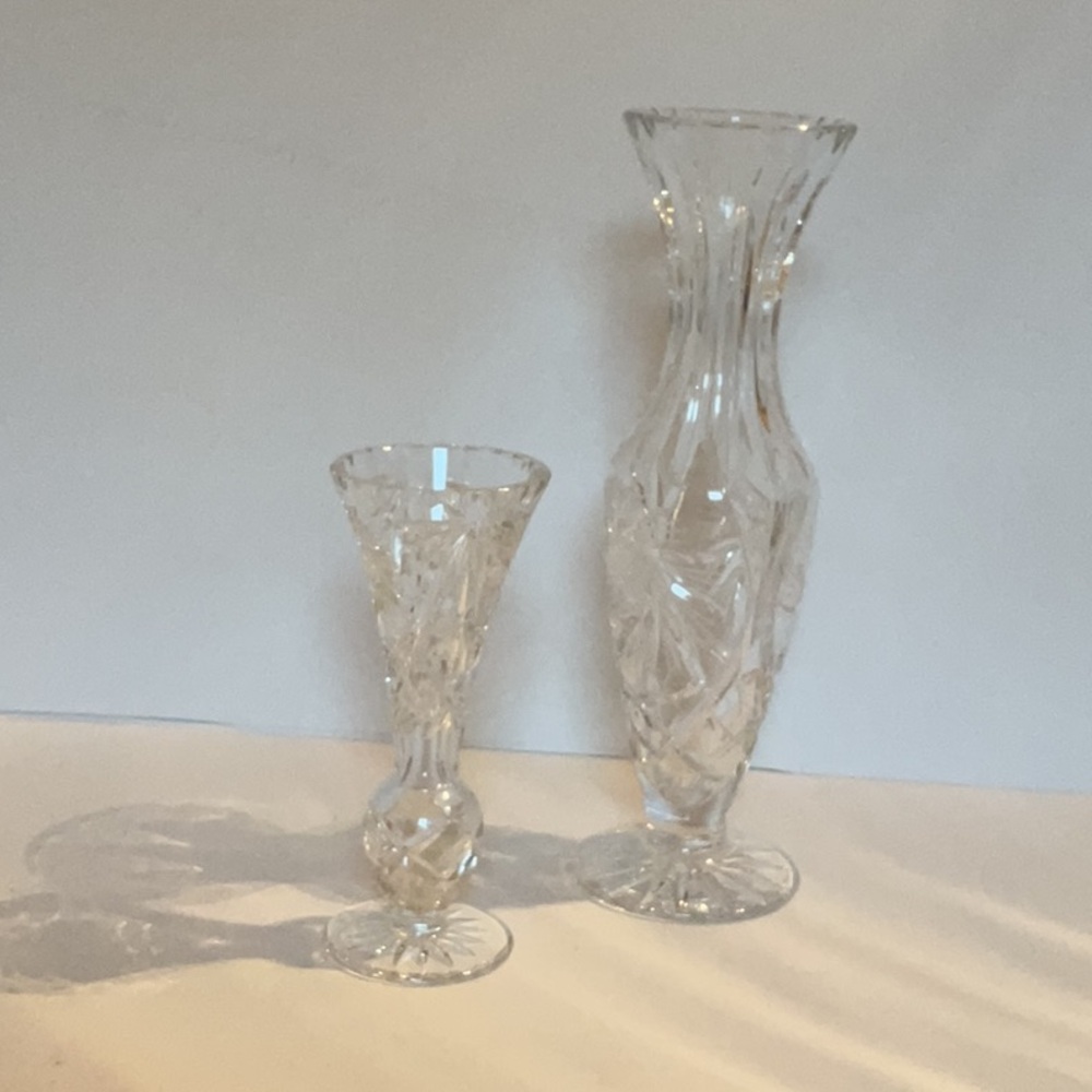 Set of two Elegant  Pinwheel Crystal Vases